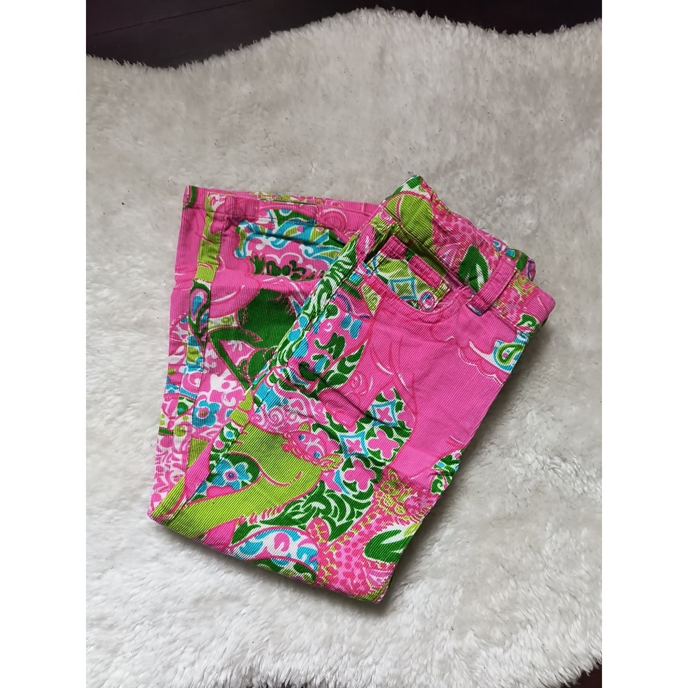 Lilly Pulitzer Girls Floral Straight Relaxed Fit Pants 100% Cotton Pink Size 4